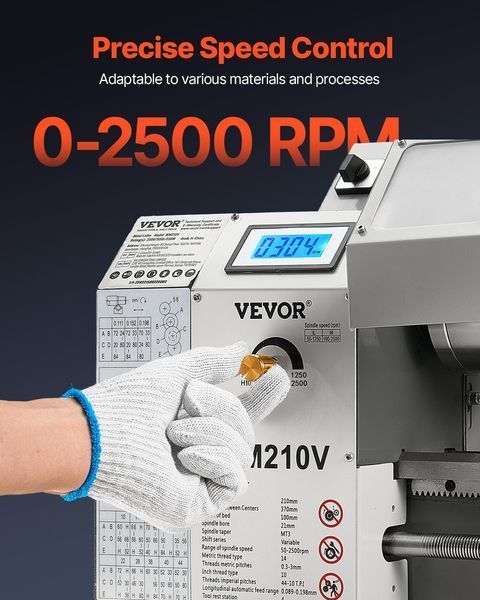 Токарный станок по металлу VEVOR, 21 x 37 см, 550 Вт, 0&ndash;2500 об/мин, с регулируемой скоростью, настольный, для обработки прецизионных деталей, метрической и дюймовой резьбы, мягких металлов, пластмасс. 0617-GPZJSCC816IN072CJV2 фото