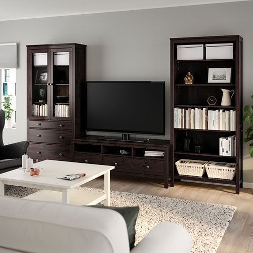 ИКЕА Тумба под телевизор HEMNES ХЕМНЭС, 492.995.60 Тумба под телевизор, черно-коричневый, прозрачное стекло, 326x197 см 492.995.60 фото