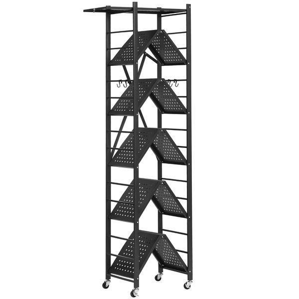 Складные 6-ярусные полки VEVOR на колесиках, 30 x 61 x 183 см, прочная складная полка, отдельно стоящая полка, полка для домашнего использования, кухонная полка, металлическая полка для гаража, кухни, подвала, черные 9975-YDKZDHJHS6C16QFT1001V0 фото