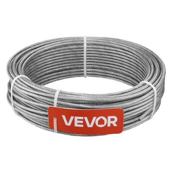 Трос VEVOR из нержавеющей стали &phi;4,76 мм, длиной 61 м, из нержавеющей стали марки 304 с разрывной прочностью 7,1 кН, 7-жильный стальной трос, трос для балюстрад террас, садовых шпалер 10932-PSGSS200FTPS32OV0001V0 фото