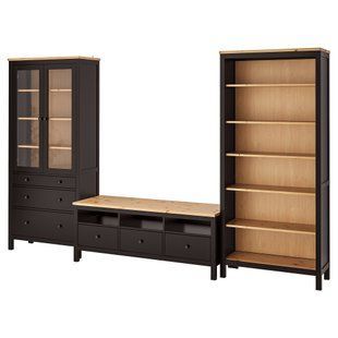 ИКЕА Тумба под телевизор HEMNES ХЕМНЭС, 093.365.69 Тумба под телевизор, черно-коричневый, Светло-коричневое прозрачное стекло, 326x197 см 093.365.69 фото