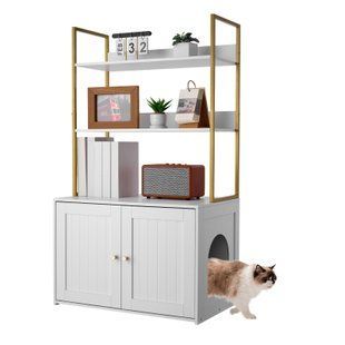 Тумба для котячого туалету VEVOR, 700x450x1245 мм, з металевими ніжками та дворівневими полицями, підходить для більшості котячих туалетів, для вітальні. 8249-XHSCBBSNJSMS0BG0W001V0 фото