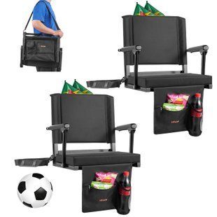 Переносное сиденье для трибун VEVOR Stadium Seat со спинкой и подлокотниками, сиденье для трибун с плечевым ремнем, подстаканником и крючком, сиденье для стадиона (общая ширина 474,98 мм), черное, 2 шт. 9575-BXTYGZY2PCSHPADLQ001V0 фото
