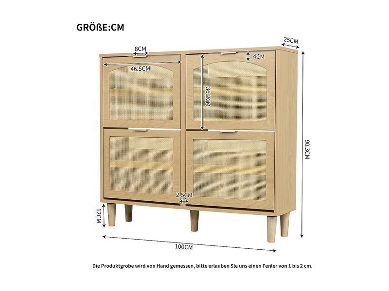 Обувной шкаф из ротанга - 100 x 25 x 90,3 см - с 4 выдвижными ящиками - ДСП - натуральный цвет 4192873-0005766 фото