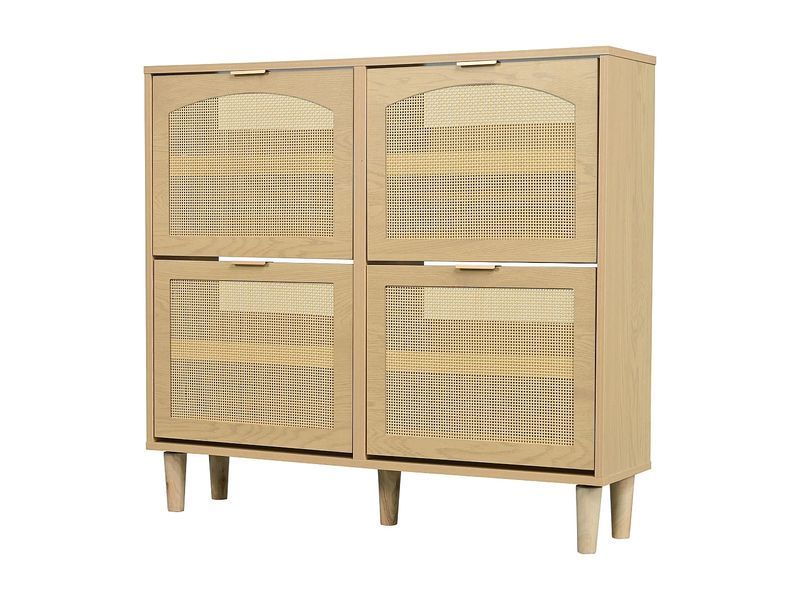 Обувной шкаф из ротанга - 100 x 25 x 90,3 см - с 4 выдвижными ящиками - ДСП - натуральный цвет 4192873-0005766 фото