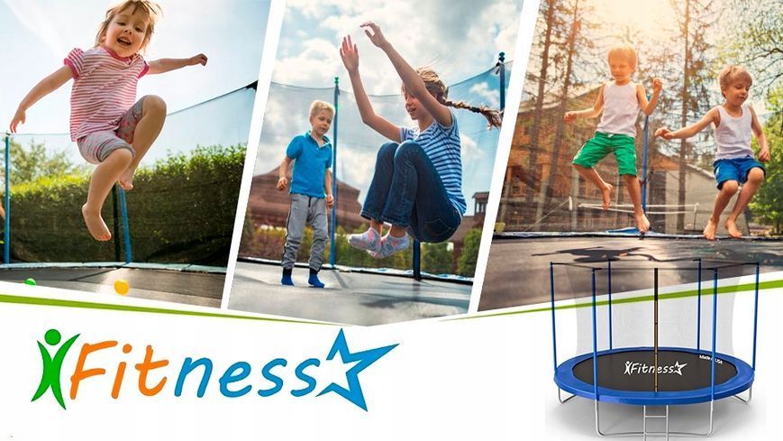 Садовий батут Fitness-Star 252 см, 8 футів, з сітчастою драбиною, вантажопідйомність 150 кг. TR-FIT-8-ZE-BLUE фото