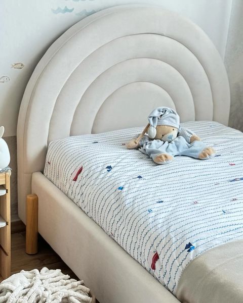Оксамитове односпальне ліжко ЄС бежевого кольору ANET 324557-412634 фото