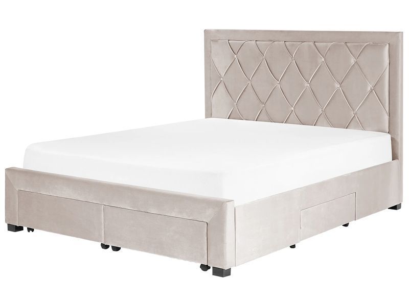 Ліжко з шухлядами для зберігання Оксамит LIEVIN 160 x 200 см (EU King Size) Бежевий 339641-387778 фото