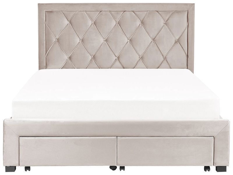 Ліжко з шухлядами для зберігання Оксамит LIEVIN 160 x 200 см (EU King Size) Бежевий 339641-387778 фото