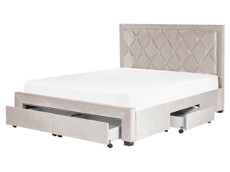 Ліжко з шухлядами для зберігання Оксамит LIEVIN 160 x 200 см (EU King Size) Бежевий 339641-387778 фото