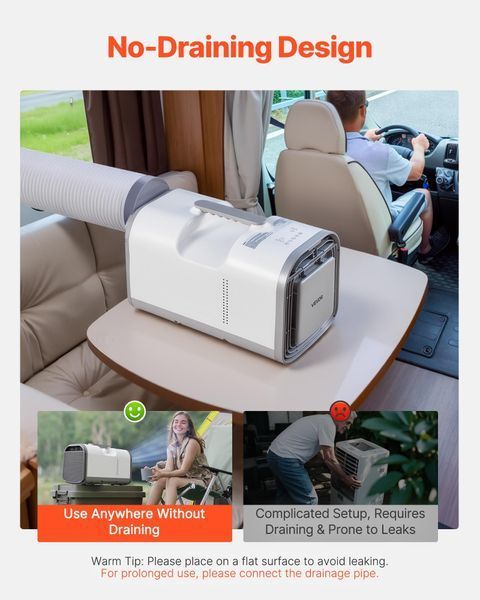 Портативный кондиционер VEVOR 530 Вт, 3000 BTU, DC24V/AC, с вытяжным шлангом, пультом дистанционного управления, 24-часовым таймером, кемпинговый кондиционер с производительностью 200 м&sup3;/ч для автодомов, палаток и грузовиков. 9097-BXSLYKDJRDC2YAB5J001V2 фото