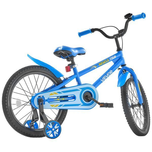 Дитячий велосипед VEVOR, 18-дюймовий велосипед у стилі BMX з додатковими коліщатками, рекомендований ріст дитини 110-140 см, міцний та легко збирається, велосипед для маленьких хлопчиків та дівчаток, щоб навчитися кататися, синій. 9782-ETZXC18INCHB6H2F5V0 фото
