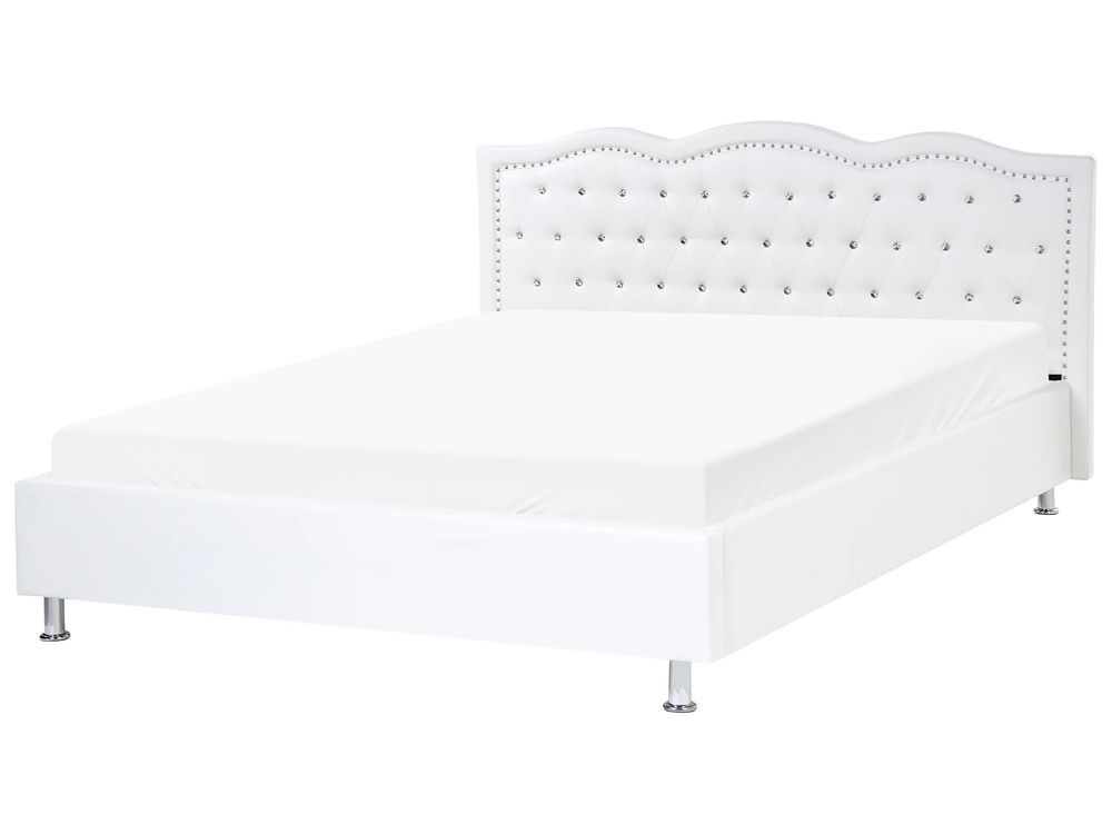 Ліжко зі штучної шкіри METZ 160 x 200 см (EU King Size) Біле 359177-25379 фото