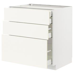 ИКЕА Напольный шкаф 3 фронт панели METOD МЕТОД / MAXIMERA МАКСИМЕРА, 595.071.63 Напольный шкаф 3 фронт панели, 2 ящика, , внутренние ящики, белый, Валлстена белая, 80x60 см 595.071.63 фото
