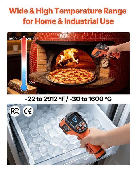 Инфракрасный термометр VEVOR от -30&deg;C до 1600&deg;C, цифровой инфракрасный термометр с ЖК-дисплеем, термопарой K-типа и двойным лазером, бесконтактный термометр для кулинарной промышленности (не для использования человеком). 9233-HWCWQSJGWJB5T99DM001V9 фото