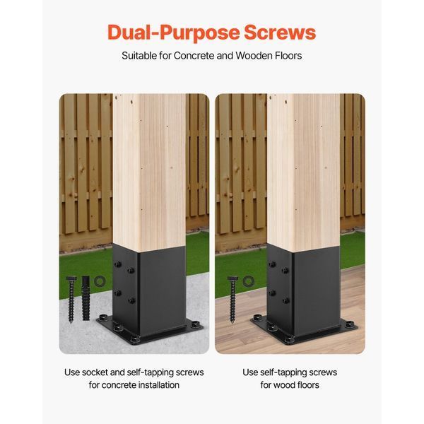 Винтовая втулка VEVOR, 4 шт., кронштейн для стойки, внутренние размеры 142 x 142 мм, для стоек 139,7 x 139,7 мм, заземляющая втулка из углеродистой стали, идеально подходит для основания террасы, ограждения беседки, черный цвет. 8844-QBLZDZTG4J20OWF6J001V0 фото