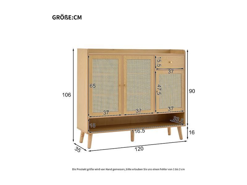 Шафа для взуття з натурального ротанга 120&times;35&times;106 см - з 3 дверцятами та 1 шухлядою - ДСП - натуральна 4455480-0006074 фото