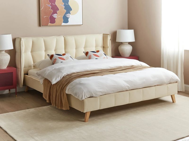 Ліжко оксамитове SENLIS 160 x 200 см (EU King Size) Бежеве 311381-505078 фото