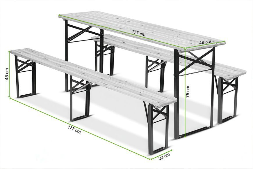 Складаний комплект BIESIADNY - стіл 177 см + 2 лавки - Focus Garden 007426-9991988 фото