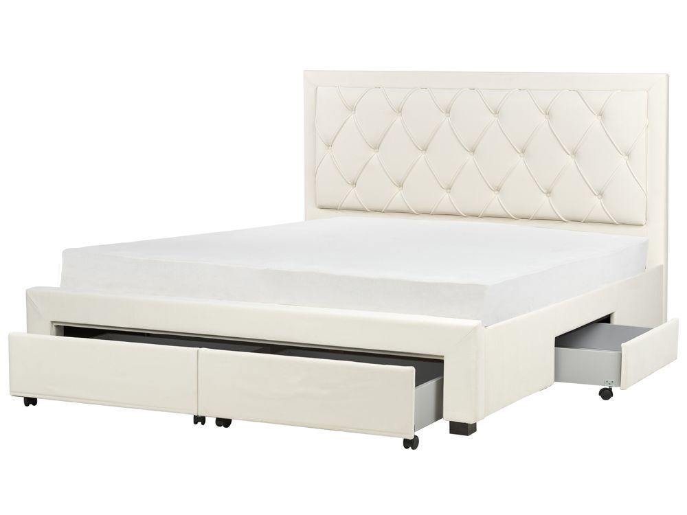 Ліжко з шухлядами для зберігання Оксамит LIEVIN 180 x 200 см (EU Super King) Світло-бежева 332090-452127 фото