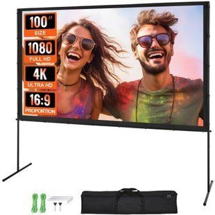 Проекційний екран VEVOR з підставкою, 100 дюймів, HD 4K, для використання на відкритому повітрі та у приміщенні, швидко складається, портативний екран 16:9 для домашнього кінотеатру, кемпінгу та відпочинку, чорний. 9284-TYPM20ZJSPJ1L6YJBV0 фото