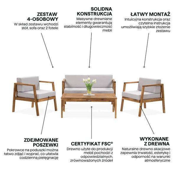 Комплект мягкой мебели для отдыха MALMO CAFFE из акации - Focus Garden 007286-9991989 фото