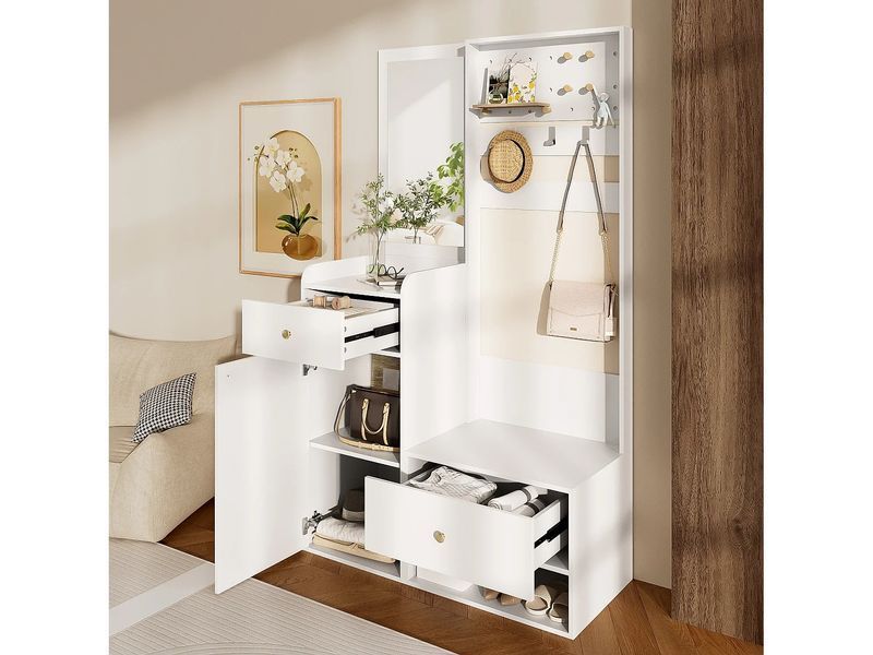 Современный шкаф для одежды - 105 x 38 x 180 см - с зеркалом + регулируемыми вешалками + 1 дверью + 2 ящиками + журнальным 4806086-0057836 фото