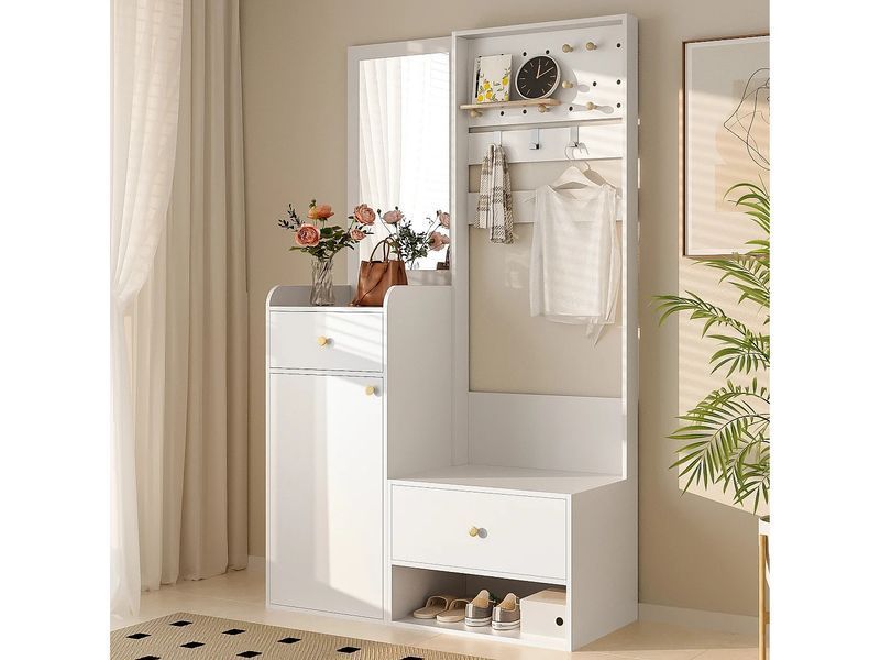 Современный шкаф для одежды - 105 x 38 x 180 см - с зеркалом + регулируемыми вешалками + 1 дверью + 2 ящиками + журнальным 4806086-0057836 фото