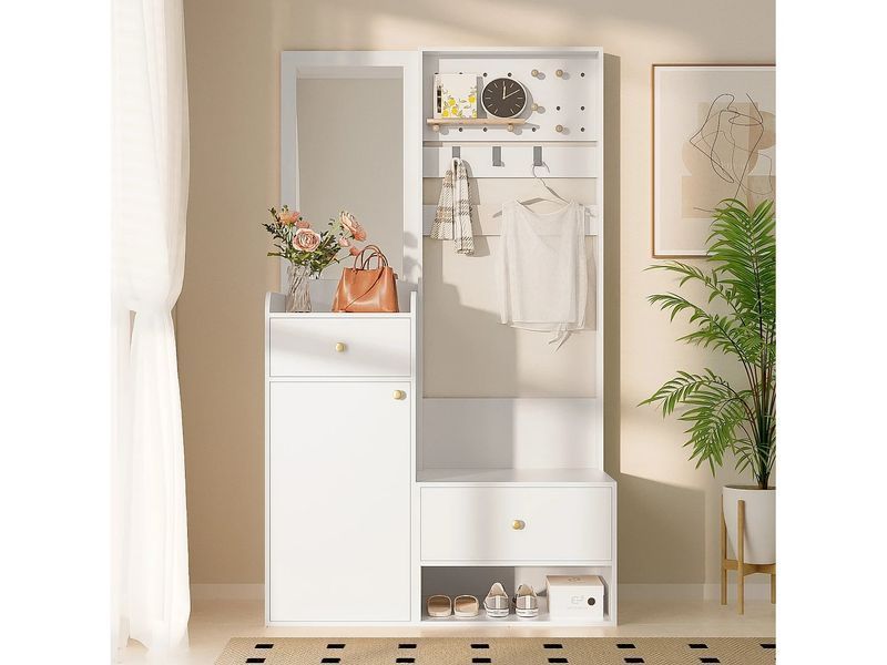 Современный шкаф для одежды - 105 x 38 x 180 см - с зеркалом + регулируемыми вешалками + 1 дверью + 2 ящиками + журнальным 4806086-0057836 фото