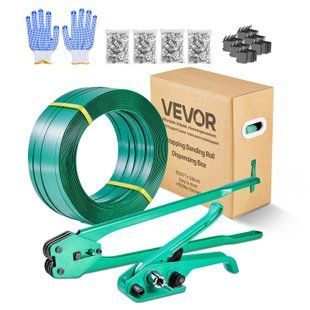 Набор для обвязки VEVOR из 6 предметов: лента для обвязки, ручной инструмент для обвязки с ПЭТ-лентой длиной 457 м, 450 металлических зажимов, 150 защитных накладок на кромки. Идеальное оборудование для мастерской по упаковке, транспортировке и хранению. 3428-SLDSDKZGJPETE4M42001V0 фото