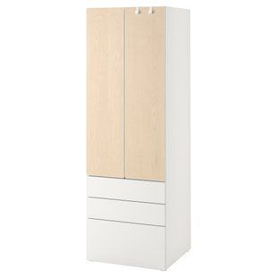 ИКЕА Шкаф SM&Aring;STAD СМОСТАД / PLATSA ОПХУС, 394.308.53 Шкаф, белый, береза с 3 ящиками, 60x57x181 см 394.308.53 фото